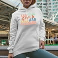 thumbnail image 2 of All the Cool Kids Are Reading with Retro Groovy Wavy Text Art Merch Gift, White Hooded Sweatshirt or Hoodie, Medium, 2 of 5
