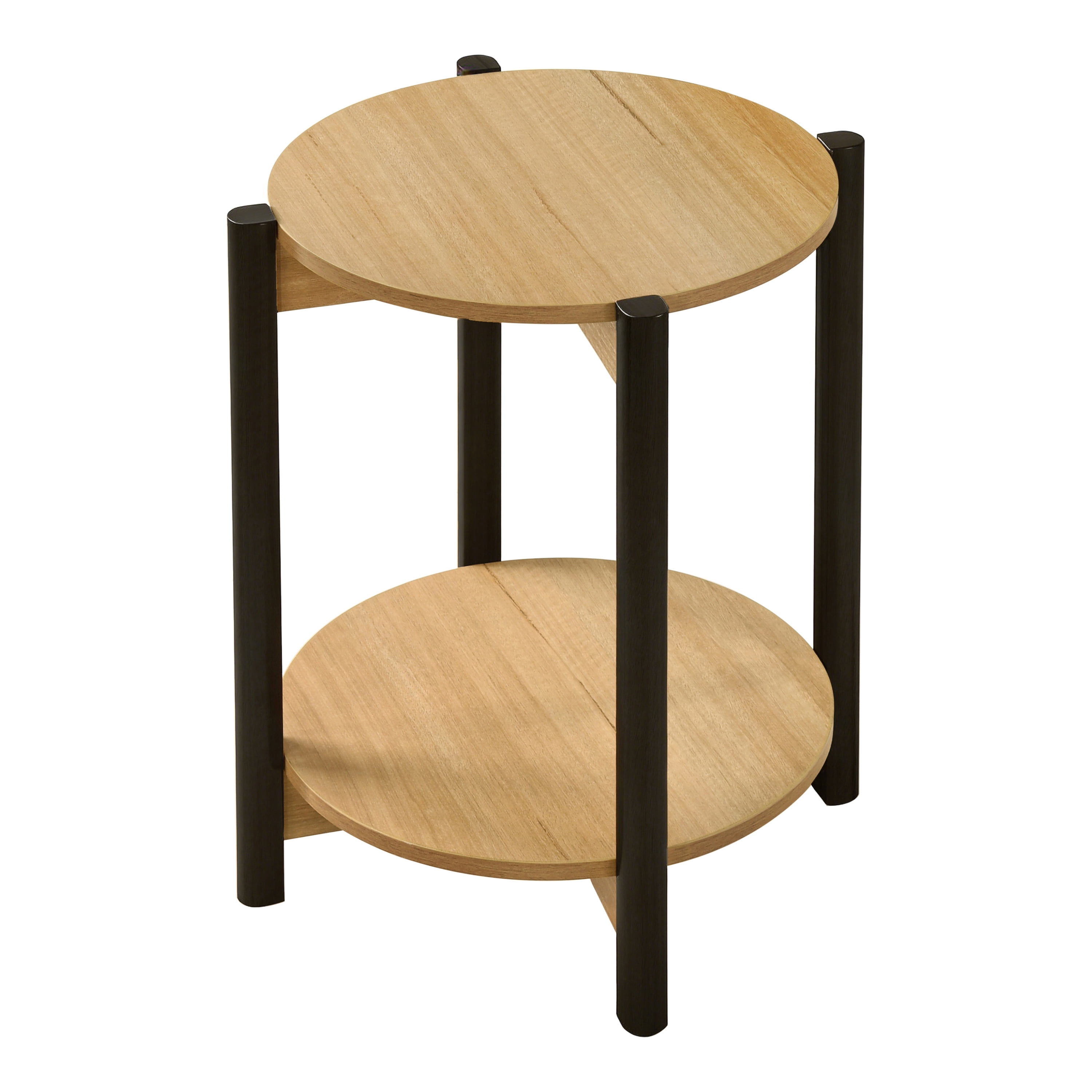 Furniture of America Afra Modern Wood Round End Table with Open Bottom Shelf, Oak