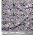 thumbnail image 1 of Soimoi Rayon Crepe Fabric Hummingbird,Leaves & Rose Floral Decor Fabric Printed Yard 46 Inch Wide, 1 of 3