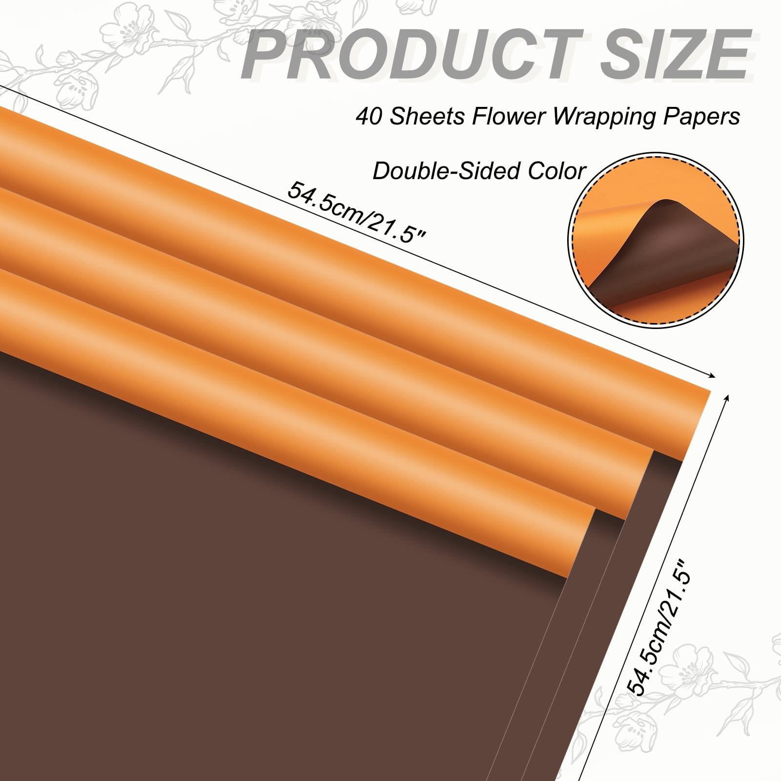Uxcell 40 Sheets Flower Wrapping Paper, 21.5" x 21.5" Waterproof Floral Bouquet Wrapping Papers Florist Supplies for Wedding Party Gift Packaging DIY Crafts, Orange/Brown