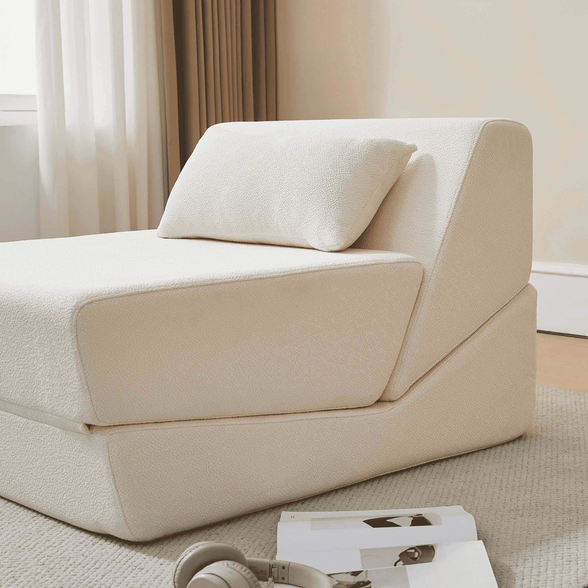 MAYEERTY Convertible Sofa Chair Alpaca Wool Fabric 2-in-1 Compressed Sofa Bed for Small Spaces