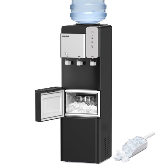 ICEVOKE 4-in-1 Top Load Ice and Water Dispenser for 5 Gal, Hot, Cold & Room Water, Child Safety Lock, Night Light, Black