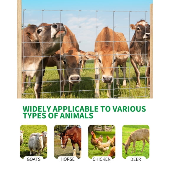 AOILE 12-Gauge Galvanized Farm Fence, Heavy Duty Woven Wire Fencing with Hinge Knot, Rust-Resistant Steel Livestock Fence for Cattle, Sheep, Goats, and Hogs