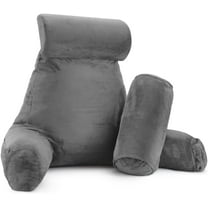 Nestl Reading Pillow, Extra Large Bed Rest Pillow with Arms – Premium Shredded Memory Foam TV Pillow, Detachable Neck Roll & Lumbar Support Pillow - Gray