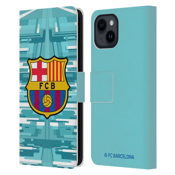Head Case Designs Officially Licensed FC Barcelona 2019/20 Crest Kit Home Goalkeeper Leather Book Wallet Case Cover Compatible with Apple iPhone 15