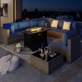 thumbnail image 3 of Walsunny 8 Pieces Patio Wicker Rattan Fire Pit Furniture Conversation Sets with Outdoor Sectional Sofa,45" Gas Propane Fire Pit Table,Glass Coffee Table,Original Rattan Aegean Blue Cushion, 3 of 11