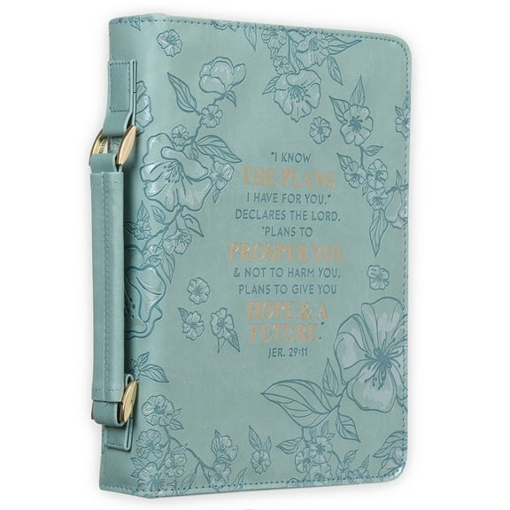 Christian Art Gifts Faux Leather Fashion Bible Cover: I Know The Plans I Have for You - Jeremiah 29:11 Inspirational Bible Verse, Debossed Floral Teal Design, Medium