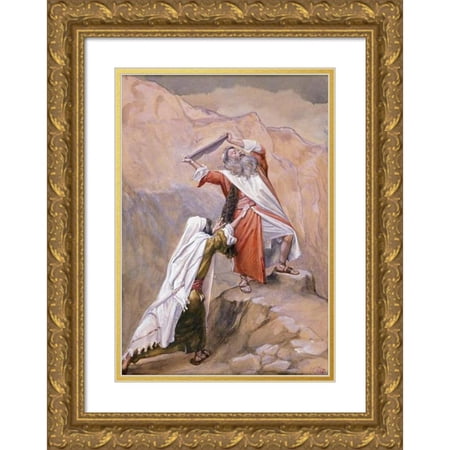 James Tissot 17x24 Gold Ornate Framed and Double Matted Museum Art Print Titled - Moses Destroyeth the Tables of the Ten Commandments (C. 1896-1902)