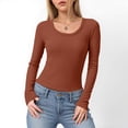 thumbnail image 2 of felwors Womens Long Sleeve Scoop Neck Ribbed Knit Fitted Casual Tops Tee Slim Basic Shirts Brick Red, S, 2 of 6