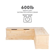 Linon Troyin Rustic Backless Corner Nook with Storage in Solid Unfinished Pine