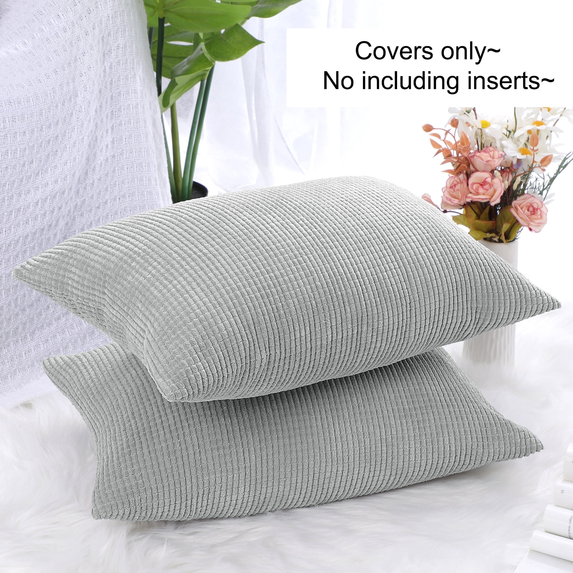 Unique Bargains 2-pcs Corduroy Decorative Throw Pillow Covers Light Gray 12"x18"