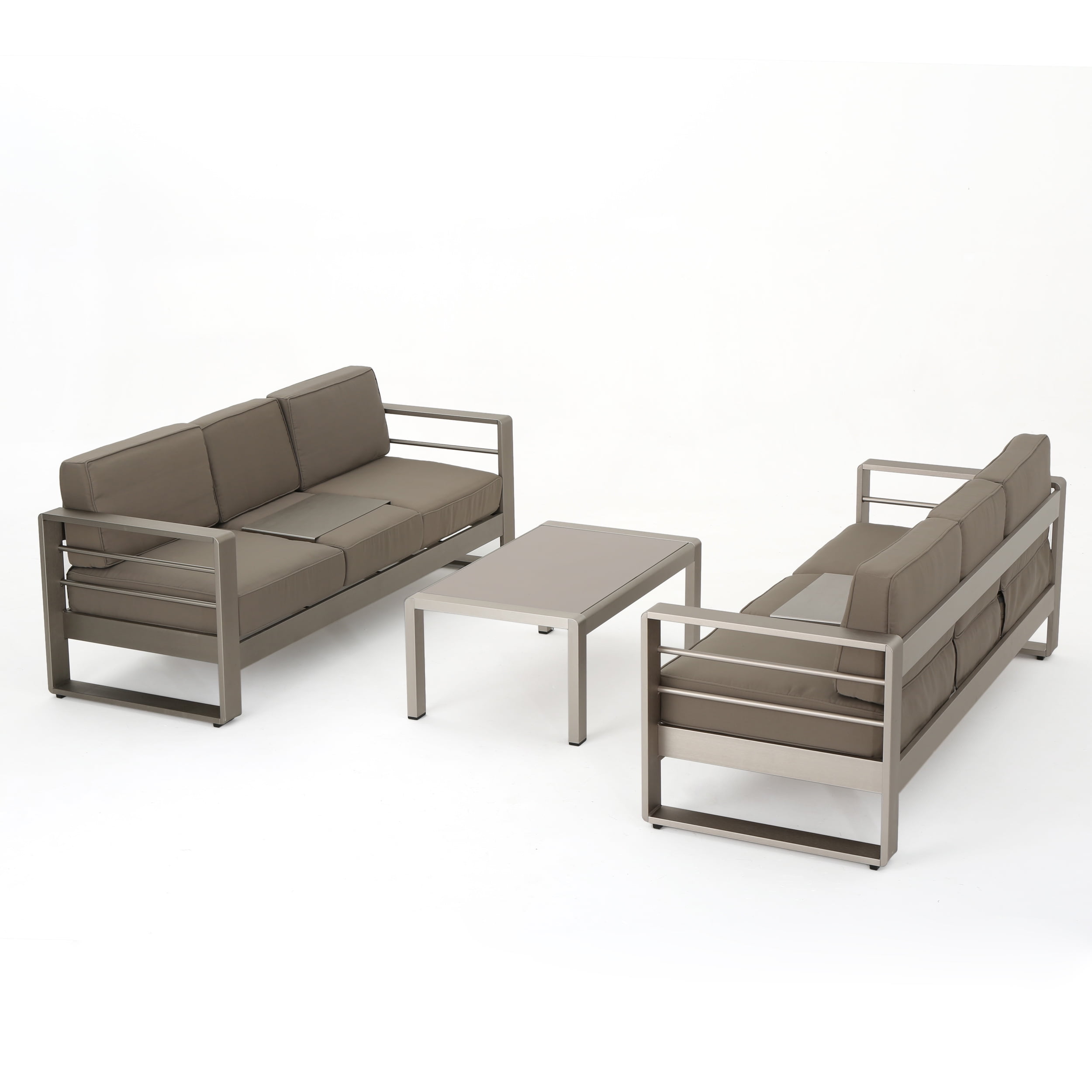Crested Bay Outdoor Aluminum 3 Piece Sofa Set With Cushions Khaki Crested Bay Outdoor Aluminum 3 Piece Sofa Set With Cushions Khaki Com