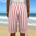 thumbnail image 4 of Cotton Linen Striped Shorts for Women 2026 Casual High Waist Pleated Shorts with Pockets Comfy Summer Shorts Red XXL, 4 of 4