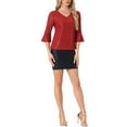 thumbnail image 2 of Top de lentejuelas INSPIRE CHIC para mujer, con mangas de campana 3/4, escote en V, metálico, brillante y con glitter, blusa de fiesta XS roja, 2 of 6