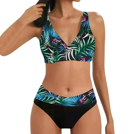 nsendm Female Underwear Adult Sports Bra Swim Top Women's High Waisted Two  Pieces Set Swimsuit Bathing Suit with Underwire Bra Support(Green, XXXL)