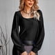 thumbnail image 4 of Women Blouse, U Neck Pullover Fashionable Knitted Hollow Women Shirt  For Winter Outfit ANGGREK Negro M, 4 of 4
