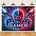 thumbnail image 2 of 1 piece, black light ultraviolet reaction tapestry, skull and game controller pattern design, wall art hanging flag, luminous tapestry against a dark background, suitable for bedroom/living room/game, 2 of 5