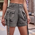 thumbnail image 4 of Women Cargo Denim Shorts - Summer Casual Vintage Loose Button Zipper Shorts Added Grey S, 4 of 10