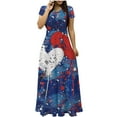 thumbnail image 2 of GaThRRgYP Wedding Guest Dresses for Women,Independence Day Ladies Fashion Women Short Sleeve Round-Neck Dress Printed Long Dresses Pocket Blue S, 2 of 5