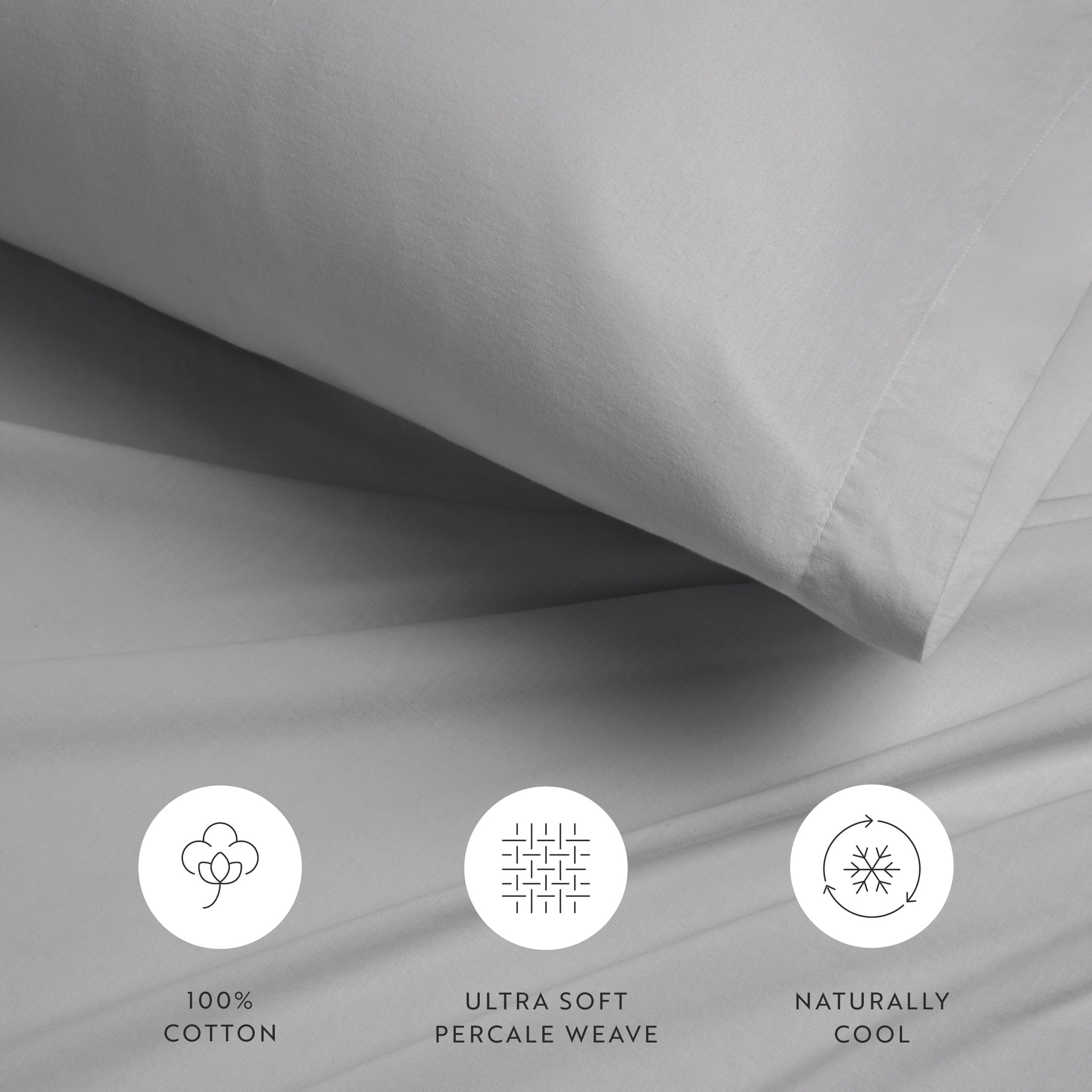 Noble Linens 4 Piece 100% Cotton Percale Sheet Set in Light Gray, Queen