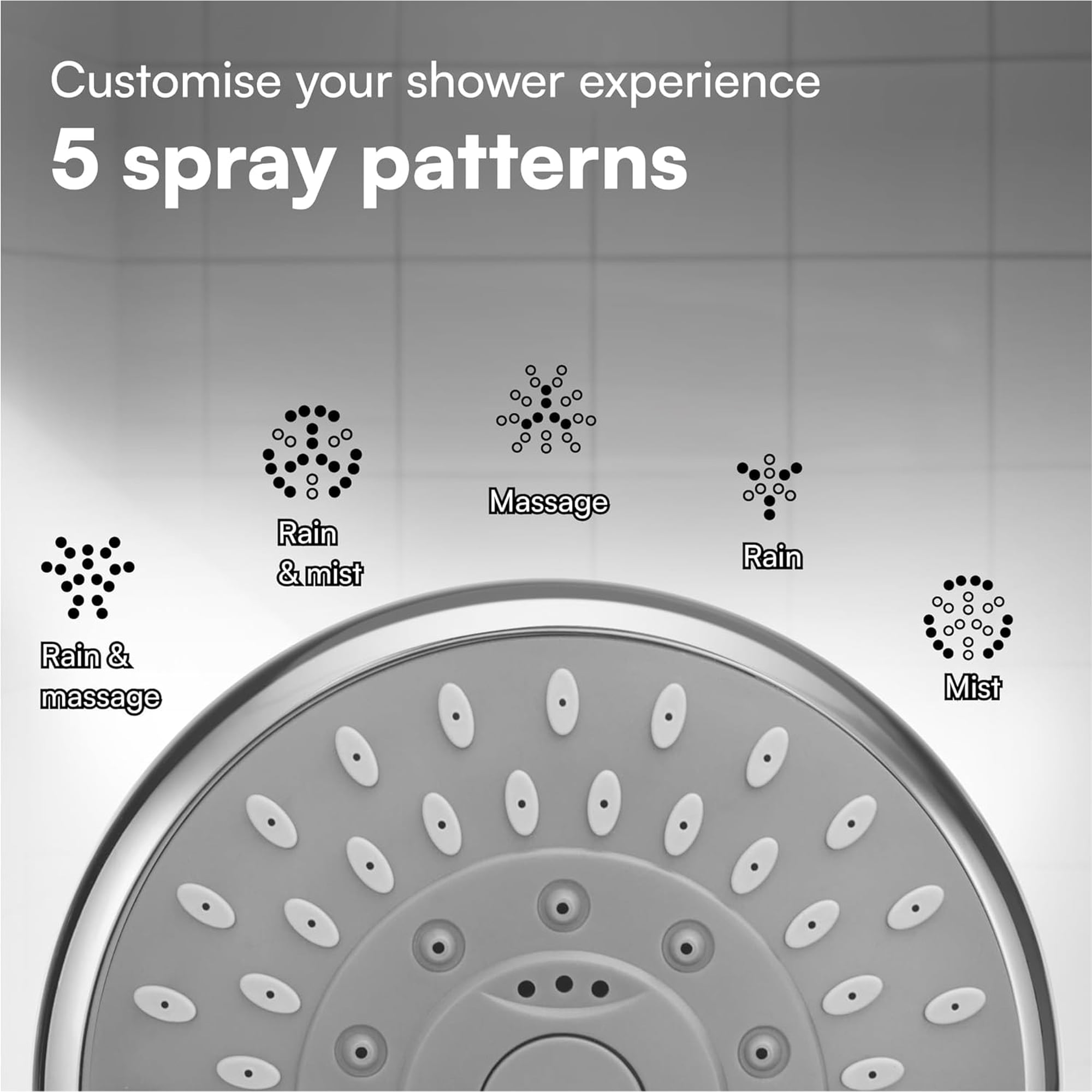 H&S Universal Shower Head 5 Spray Modes High Pressure Chrome H&S ...