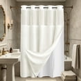 thumbnail image 6 of MMJ Shower Curtain Textured Color Block Waffle Weave Fabric Waterproof Snap Hooks Punch Free Bathroom Curtain 75x71in, 6 of 7