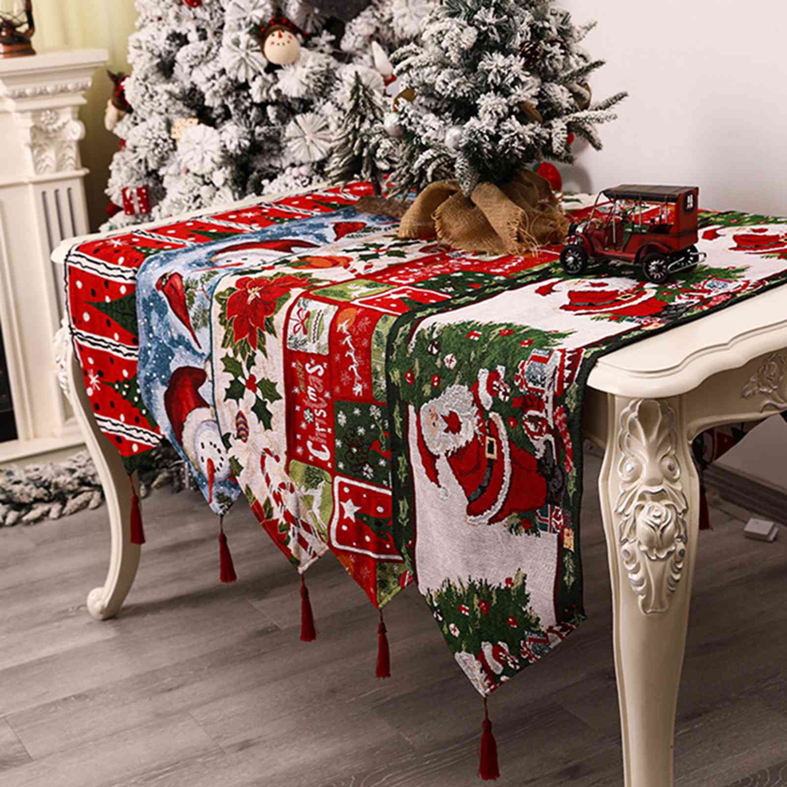 Christmas Table Runner Xmas Snowman Tablecloth Linen Cloth Cover Party Decor 