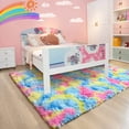 thumbnail image 3 of Arogan Soft Fluffy Rainbow Rugs for Girls Bedroom 5x8, Shaggy Kids Playroom Rugs, Colorful Plush Rug for Living Room Nursery, Cute Fuzzy Carpet Home Decor Mat for Baby Toddlers Teens, Teal, 3 of 8