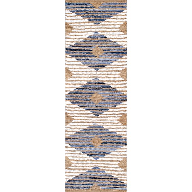 nuLOOM Hand Braided Marla Denim And Jute Diamonds Runner Rug, 2' 6" x