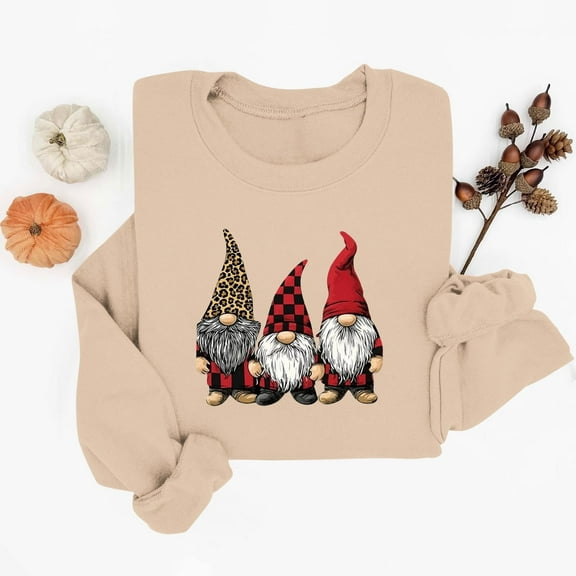 HOMBOM Sweatshirts for Women Holiday Christmas Beige Crewneck Light Up Merry Xmas Ladies Sweatshirt Hoodless