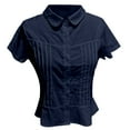 thumbnail image 4 of Womens Summer Tops Pure Color Casual Collar Button Up Short Sleeve Shirts for Women Navy M, 4 of 5
