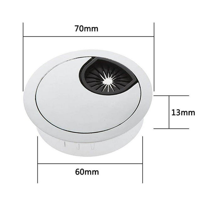 pitrice 2Pcs 60mm Computer Desk Table Grommet Cable Port Wire Hole Cover Silver