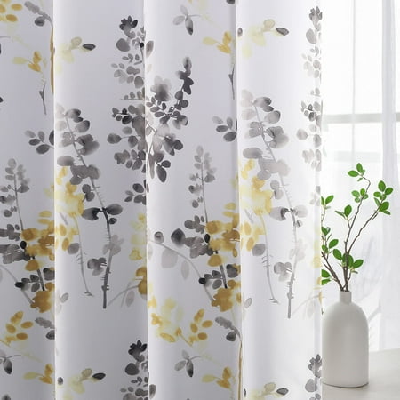 Blackout Curtains For Living Room Darkening Thermal Insulated Panels 84 Inch Long Light Blocking Grommet Ds Grey And Yellow Vintage Classical Fl Printing 2 Canada Room Darkening Thermal Insulated Panels, Yellow And Grey Blackout Curtains