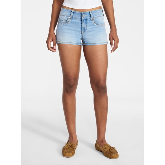 No Boundaries Low Rise Denim Mini Shorts with Belt, 2" Inseam, Women's 00-20