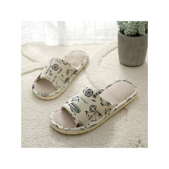 Men Women Cotton Linen Open Toe Home Slippers Anti-slip Flat Indoor Shoes