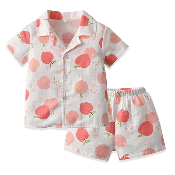 BOOMNY Girls 2 Peice Pajamas Sets Graphic Short Sleeve Buttons Sleepwear Tops Shorts Pjs Set for Kids Cozy Loungewear Homewear