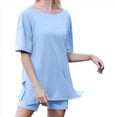thumbnail image 2 of Conjunto de Dos Piezas para Mujer, Ropa de Verano 2025, Camisetas Extragrandes con Cuello en V, Pantalones Cortos Estilo Motero, Ropa de Estar Cómoda Azul S, 2 of 9