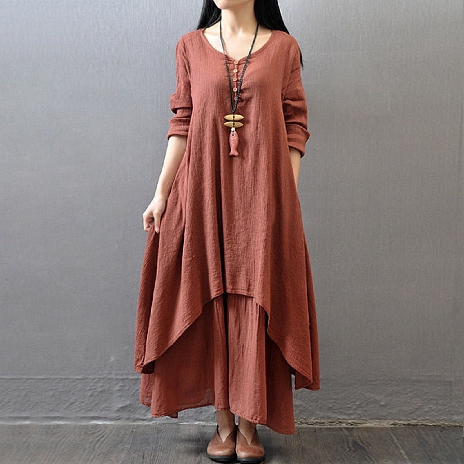 Women Boho Vintage Kaftan Loose Gypsy Maxi Dress Fake Two-piece Literary  Irregular Large Swing Dress Robe - Image Color 2 / XXL - Walmart.ca