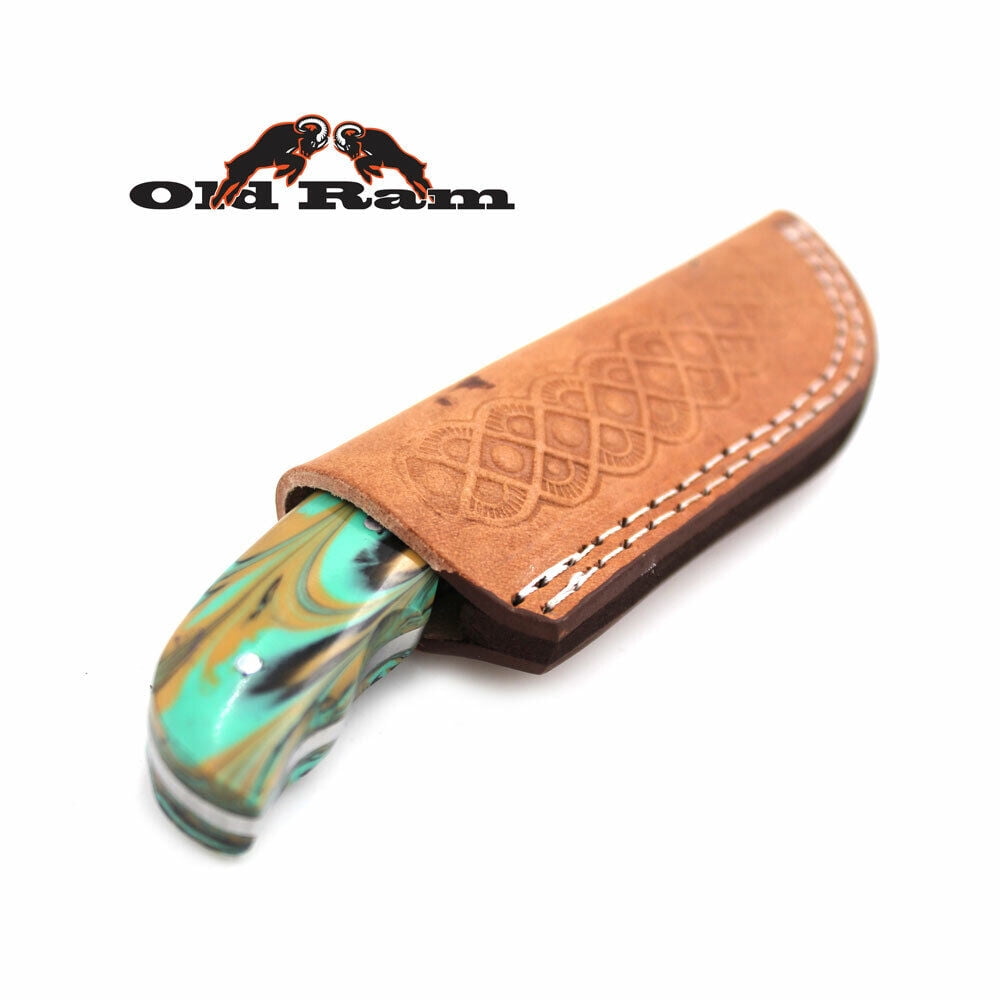 Two Tone Green Gut Hook Knife Full Tang Blade with Sheath