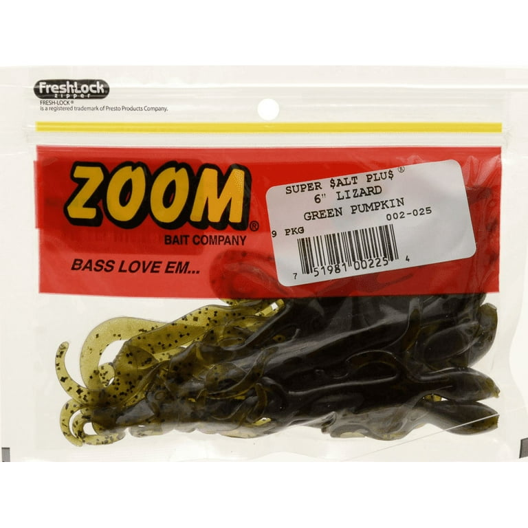 Zoom Lizard Fishing Bait, Green Pumpkin, 6”, 9-pack, Hard Baits 