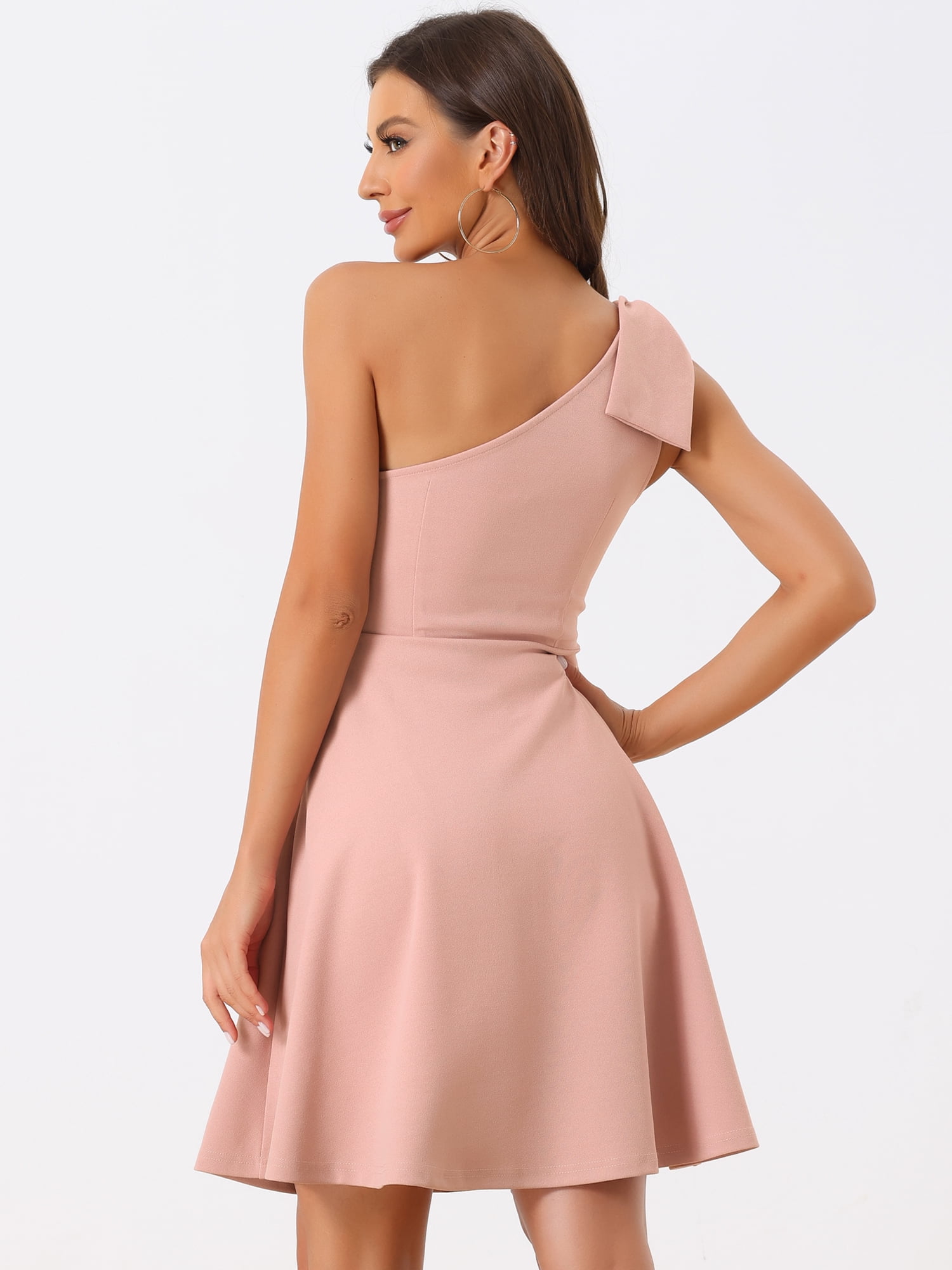 DARING DIVA Halloween Costume Bow One Shoulder with Pockets Swing Dress XS Pink