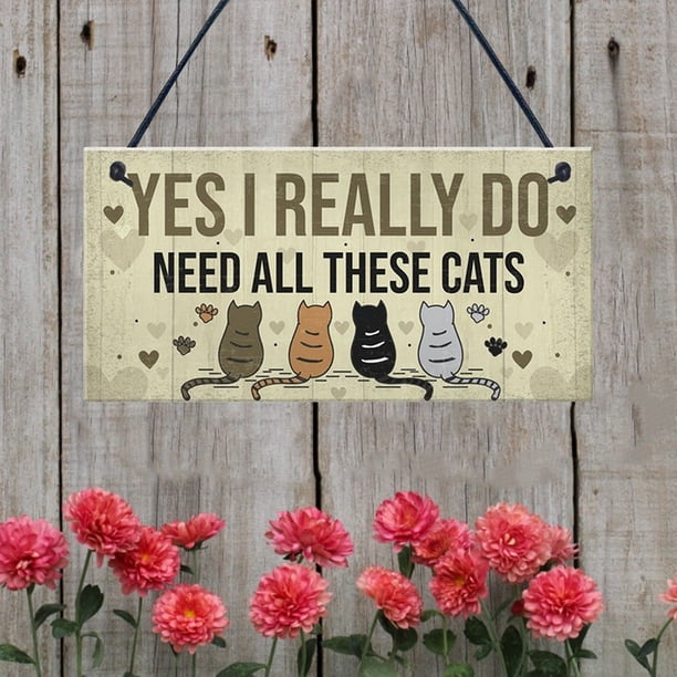Letrero de madera divertido para colgar en la puerta del dormitorio, letrero navideño con forma de gato, para amantes de las mascotas, placa de amistad para decoración del hogar y el bar