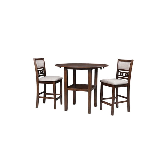 Furnifact Brown Cherry 3 Piece Drop Leaf Table and 2 Chairs, Small Round Dining Table Set