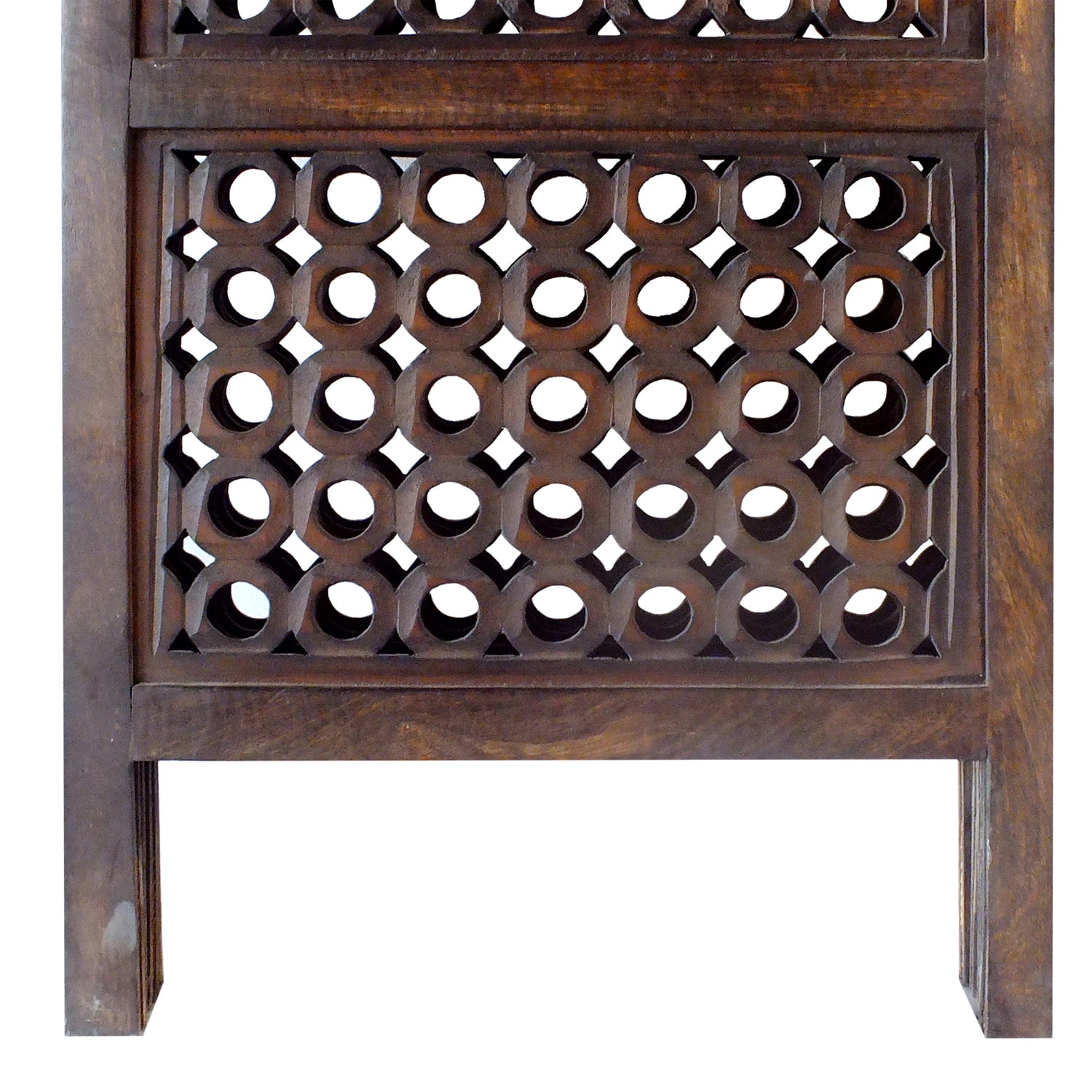 Mango Wood Room Divider - 4 Panel Hinged ScreenDecorative Space SeparatorBrown Finish80" Height