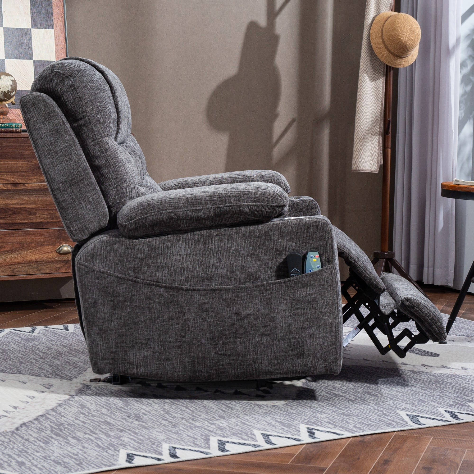 Oversized Recliner Chair 26-inch Wide Seat with Extended Footrest - Power Lift Recliner for Elderly with Heat Massage - Flip Arm Storage Cup Holders 350 lbs