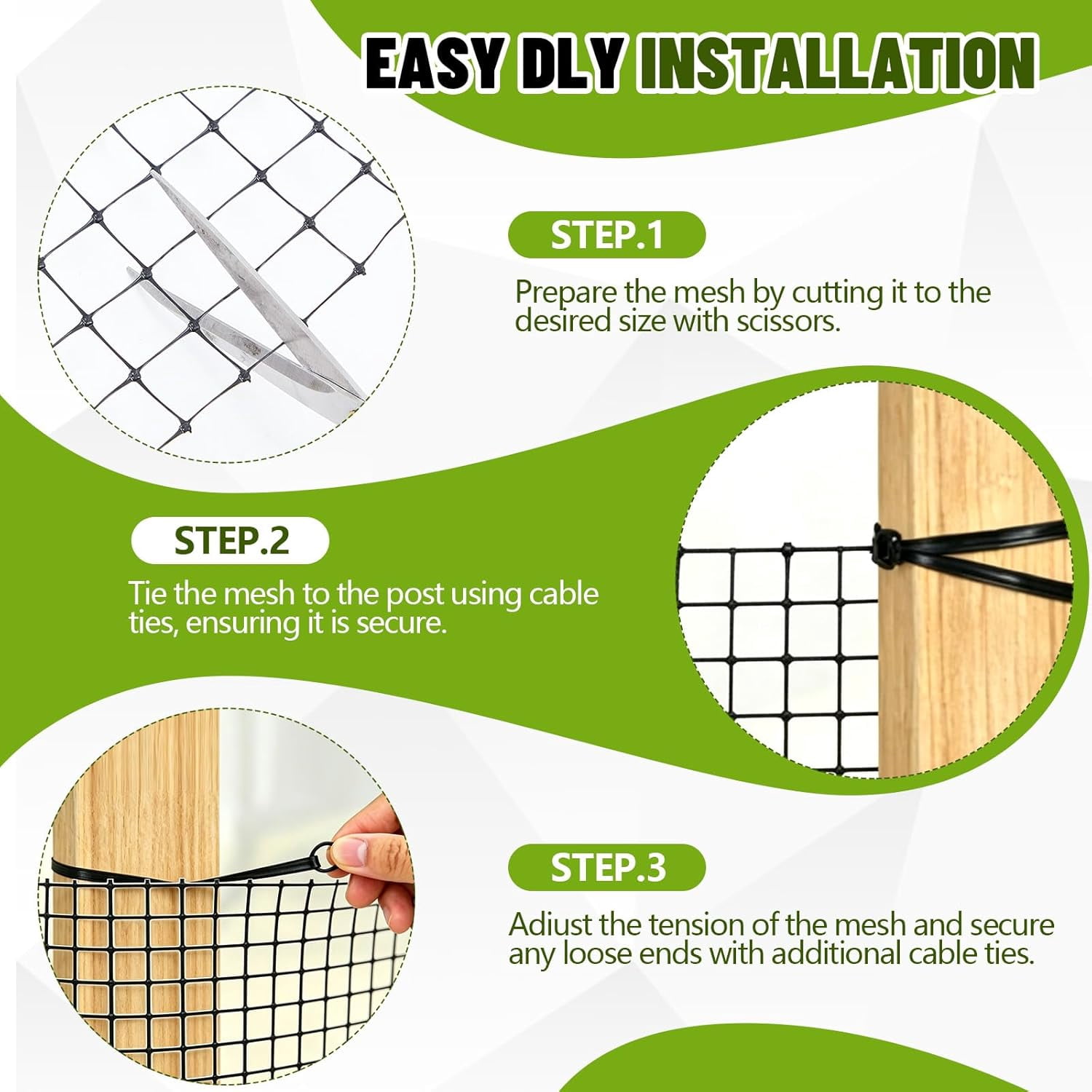5x200ft (50gsm) Deer and Animal Fence Barrier Netting with 100 Zip Ties, Plastic Heavy Duty Mesh Fence Barrier, Ideal for Garden Netting, Against Bird, Fruit Plant Protection, Black