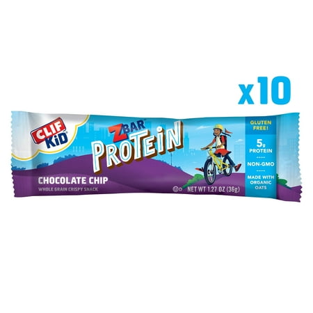 CLIF KID ZBAR - Protein Snack Bar - Chocolate Chip (1.27 Ounce Bar, 10 Count) (packaging may