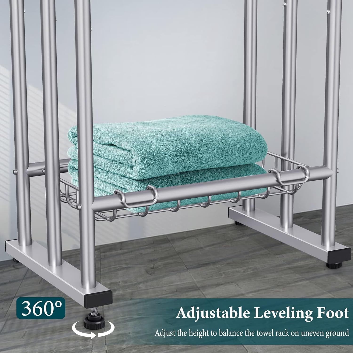 Kayfia 40" Tall Freestanding Towel Racks for Bathroom, 3 Tier Floor Towel Rack with Storage Basket Silver