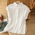 thumbnail image 2 of Cotton Shirts for Women Button Down Collared Blouses Cap Sleeve Summer Casual Cozy Loose Fit Tops (XL, White), 2 of 7