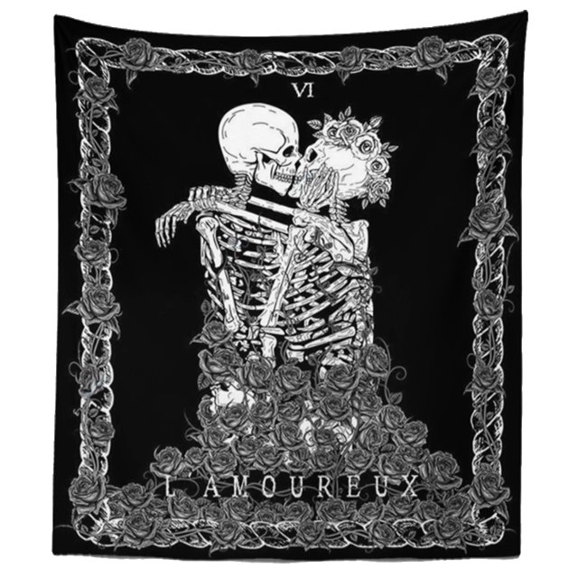 Tapiz Colgante De Pareja De Calaveras, Cubierta De Cama, Fondo De Halloween, Decoración De Arte De Pared Likrtyny Arte Deco